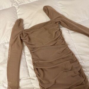 Princes Poly Beige Bodycon Mini Dress with Sleeves